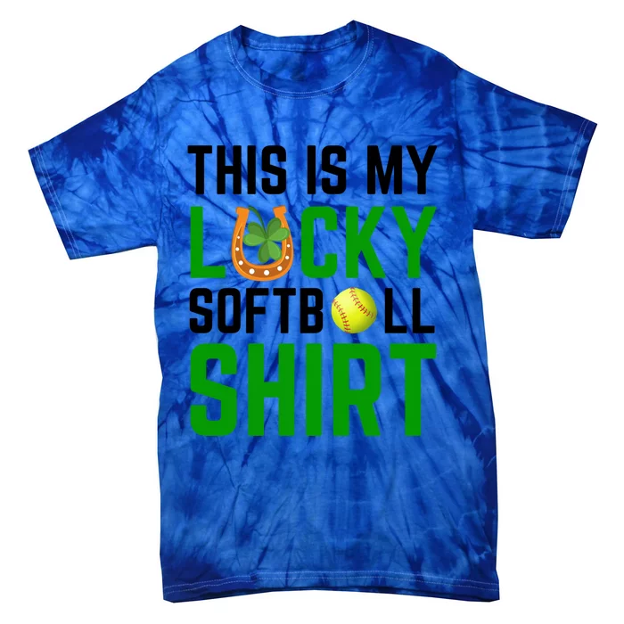 This Is My Lucky Softball Gift Sport Game St Patrick's Day Gift Tie-Dye T-Shirt