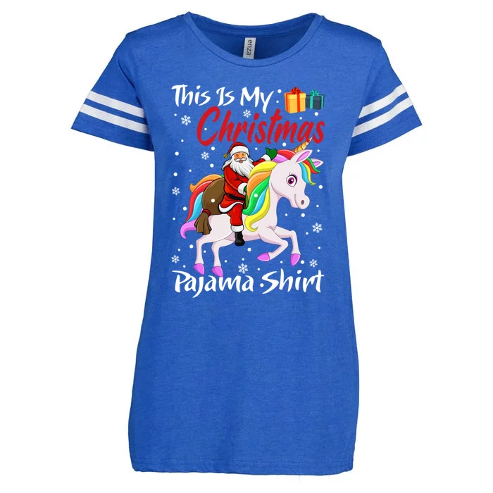 This Is My Christmas Pajama Great Gift Santa Claus Riding Unicorn Cute Gift Enza Ladies Jersey Football T-Shirt