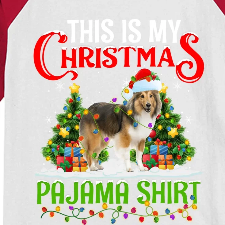 This Is My Christmas Pajama Gift Shetland Sheepdog Xmas Gift Kids Colorblock Raglan Jersey