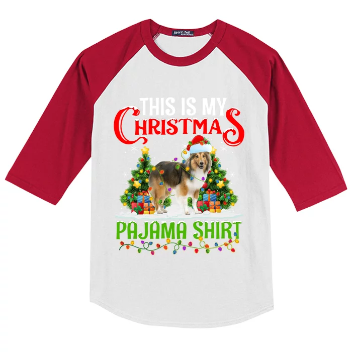 This Is My Christmas Pajama Gift Shetland Sheepdog Xmas Gift Kids Colorblock Raglan Jersey