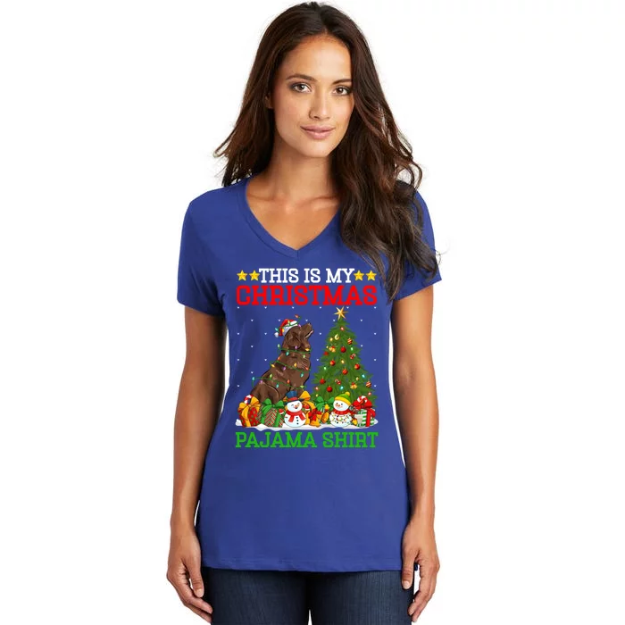 This Is My Christmas Tree Pajamas Newfoundland Dog Christmas Gift Women's V-Neck T-Shirt