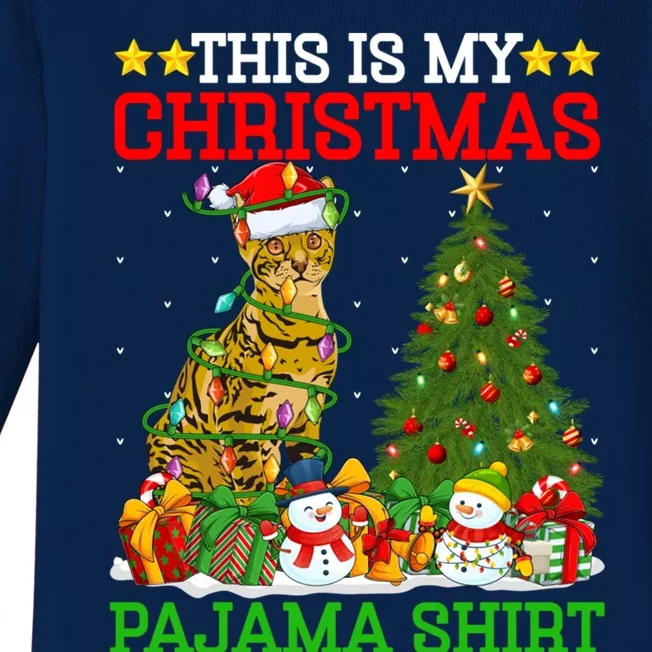 This Is My Christmas Pajamas Lights Bengal Cat Christmas Funny Gift Baby Long Sleeve Bodysuit