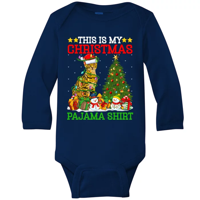 This Is My Christmas Pajamas Lights Bengal Cat Christmas Funny Gift Baby Long Sleeve Bodysuit