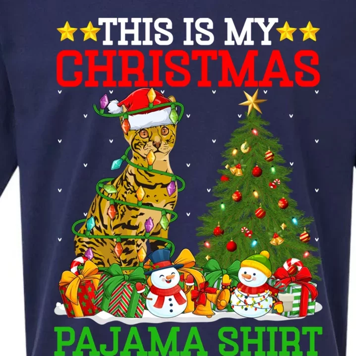 This Is My Christmas Pajamas Lights Bengal Cat Christmas Funny Gift Sueded Cloud Jersey T-Shirt