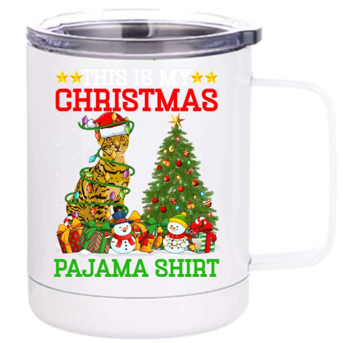 This Is My Christmas Pajamas Lights Bengal Cat Christmas Funny Gift Front & Back 12oz Stainless Steel Tumbler Cup