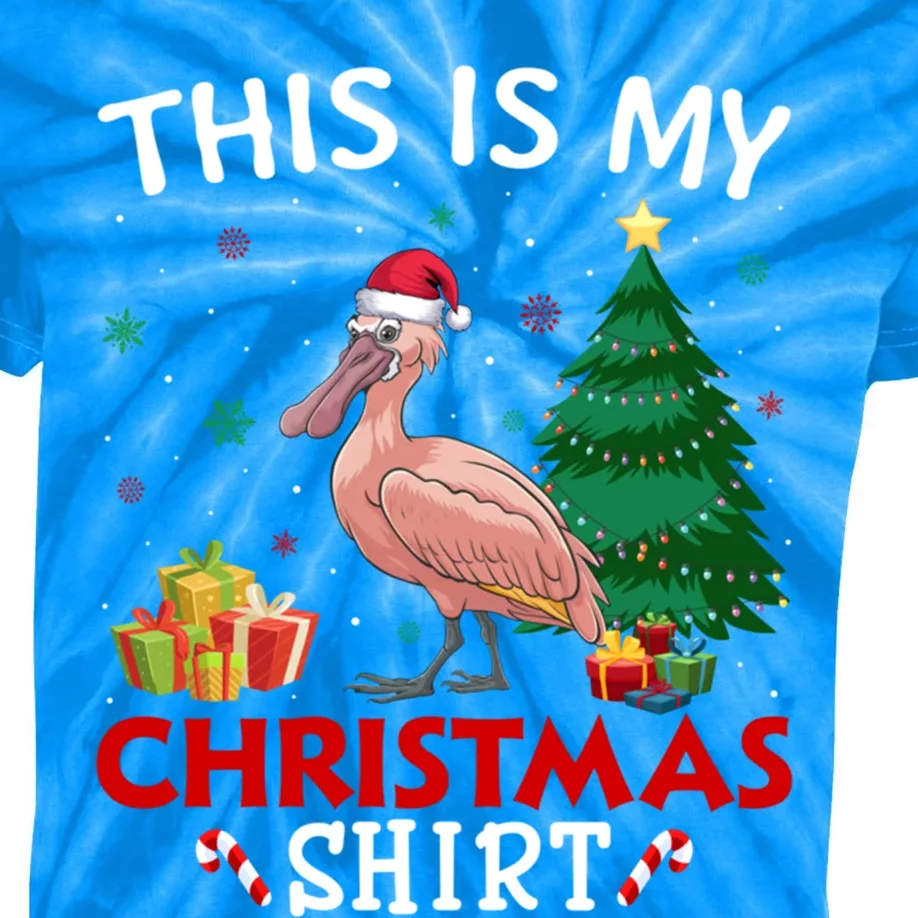 This Is My Spoonbill Santa Hat Christmas Pajama Cool Gift Kids Tie-Dye T-Shirt