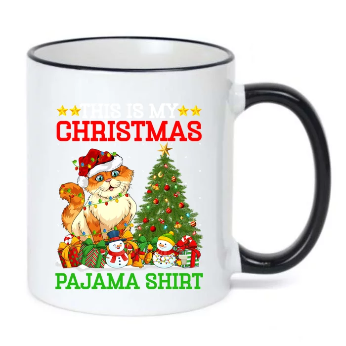 This Is My Christmas Pajamas Lights Cat Christmas Gift Black Color Changing Mug