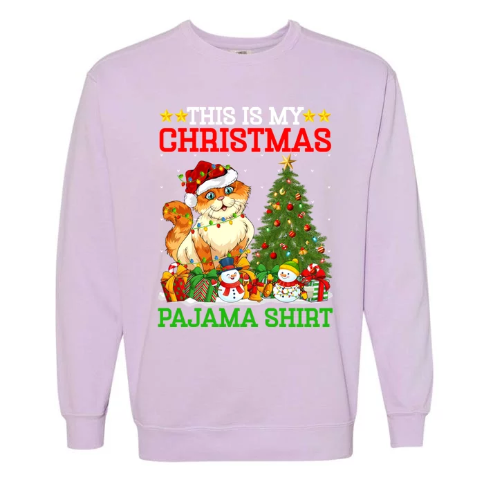 This Is My Christmas Pajamas Lights Cat Christmas Gift Garment-Dyed Sweatshirt