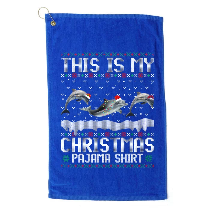 This Is My Christmas Lights Pajama Dolphin Lover Xmas Gift Platinum Collection Golf Towel