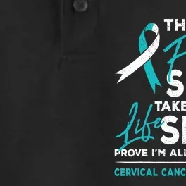 This Is My Fight Cervical Cancer Awareness White Teal Ribbon Dry Zone Grid Performance Polo