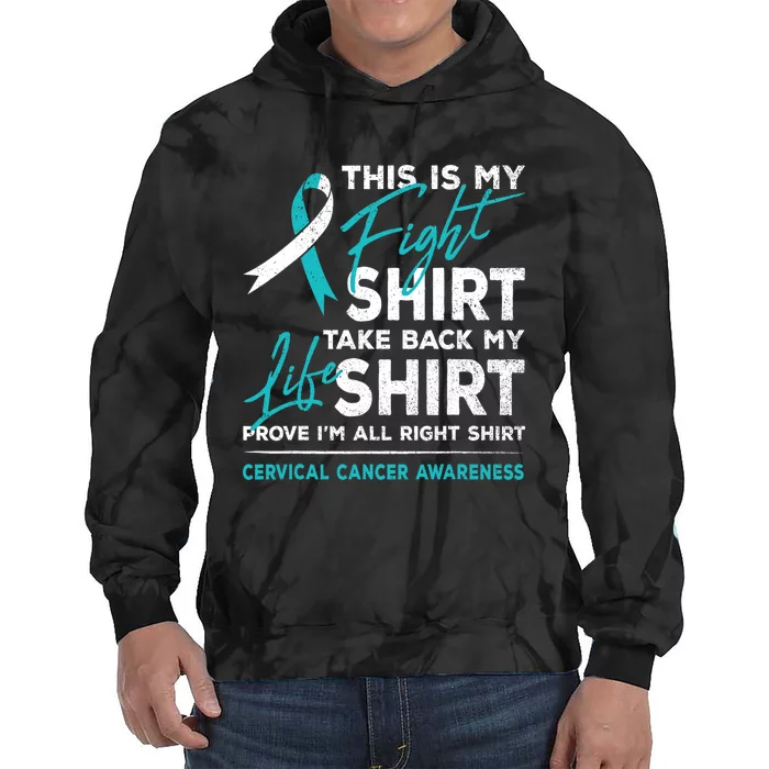 This Is My Fight Cervical Cancer Awareness White Teal Ribbon Tie Dye Hoodie