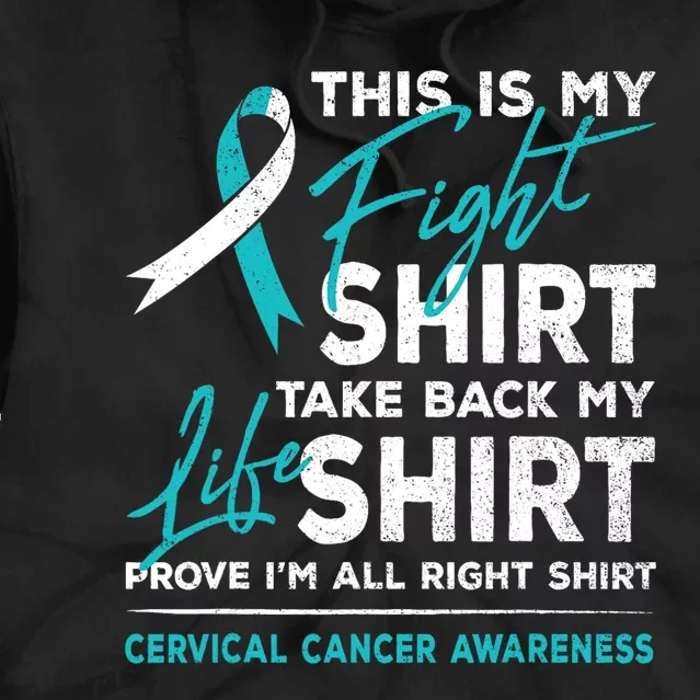 This Is My Fight Cervical Cancer Awareness White Teal Ribbon Tie Dye Hoodie