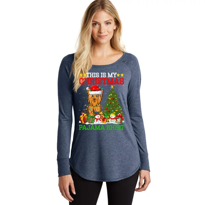 This Is My Christmas Pajamas Yorkshire Terrier Dog Christmas Cool Gift Women's Perfect Tri Tunic Long Sleeve Shirt