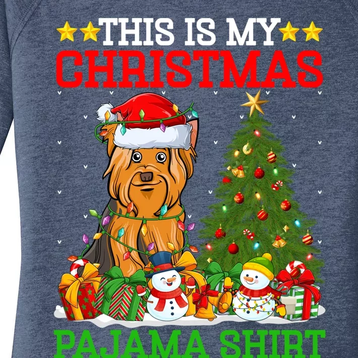 This Is My Christmas Pajamas Yorkshire Terrier Dog Christmas Cool Gift Women's Perfect Tri Tunic Long Sleeve Shirt