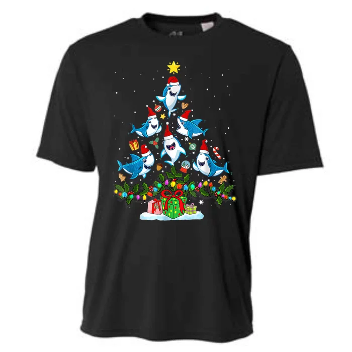 This Is My Christmas Pajama Shirt Funny Christmas Shark Tree Cooling Performance Crew T-Shirt