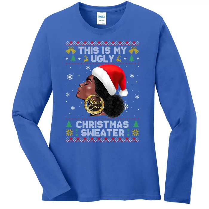 This Is My Ugly Sweater Funny Christmas Black Queen Santa Gift Ladies Long Sleeve Shirt