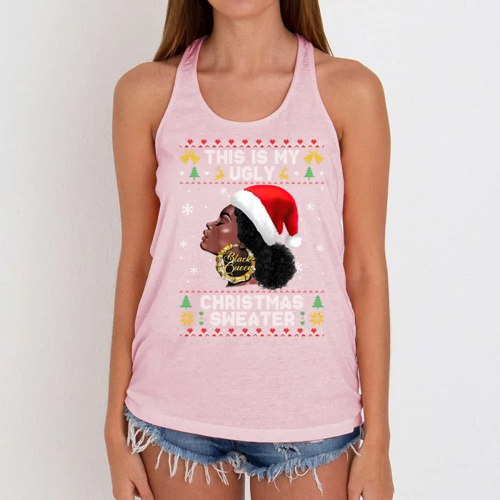 This Is My Ugly Sweater Funny Christmas Black Queen Santa Gift Women's Knotted Racerback Tank