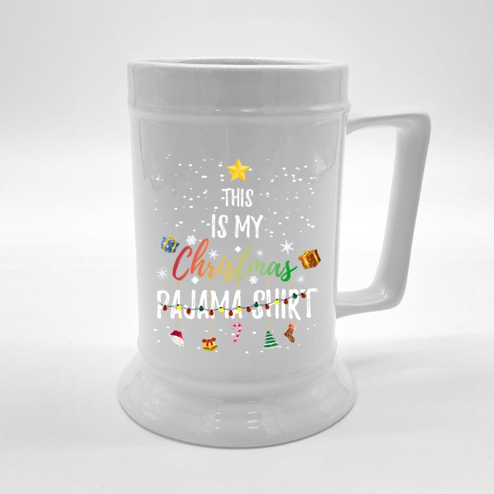 This Is My Christmas Pajama Gift Funny Xmas Light Tree Gift Front & Back Beer Stein