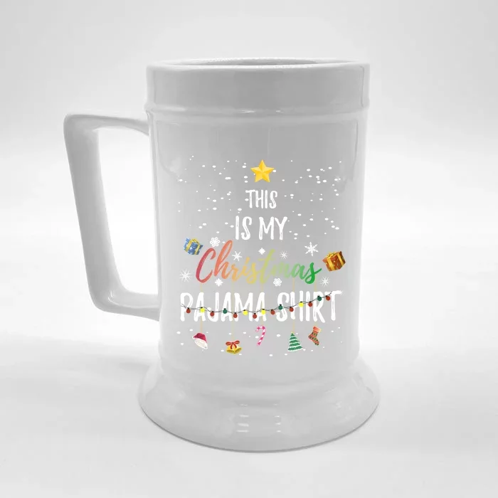 This Is My Christmas Pajama Gift Funny Xmas Light Tree Gift Front & Back Beer Stein