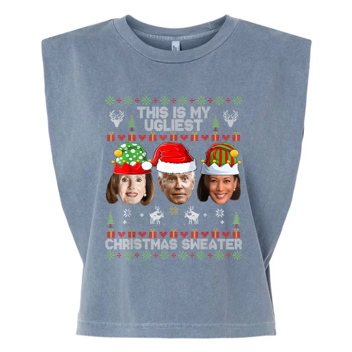 This Is My Ugliest Christmas AntiBiden Sweater Funny Xmas Garment-Dyed Women's Muscle Tee