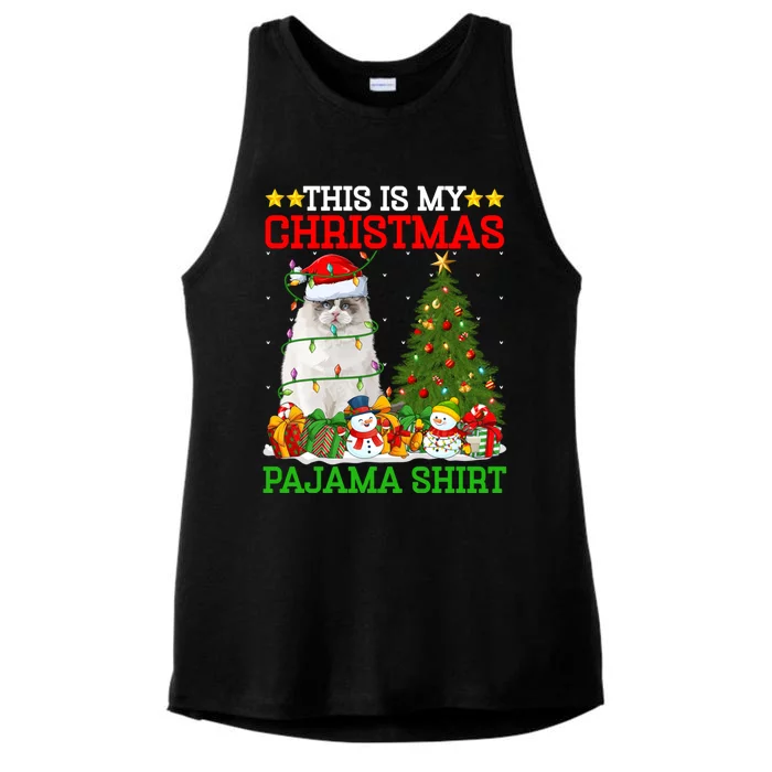 This Is My Christmas Tree Pajamas Ragdoll Cat Christmas Gift Ladies Tri-Blend Wicking Tank