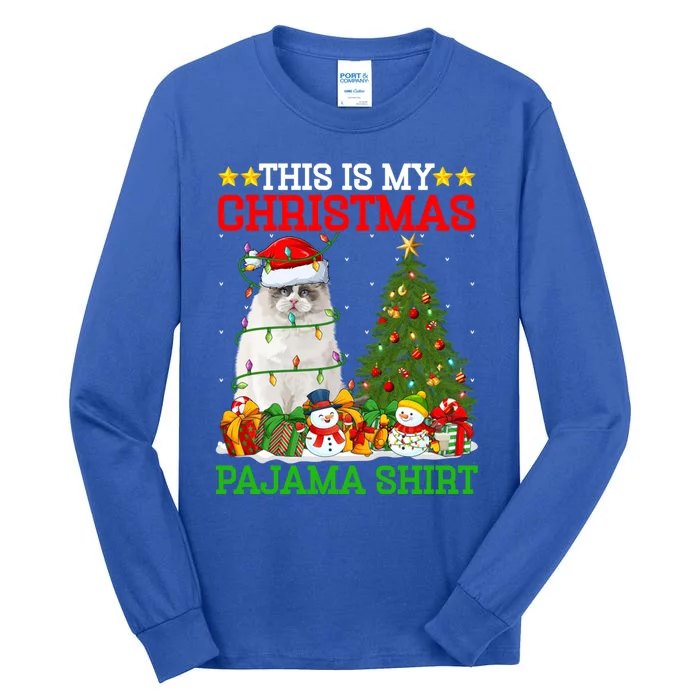 This Is My Christmas Tree Pajamas Ragdoll Cat Christmas Gift Tall Long Sleeve T-Shirt