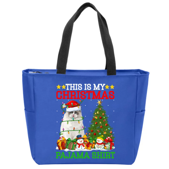 This Is My Christmas Tree Pajamas Ragdoll Cat Christmas Gift Zip Tote Bag