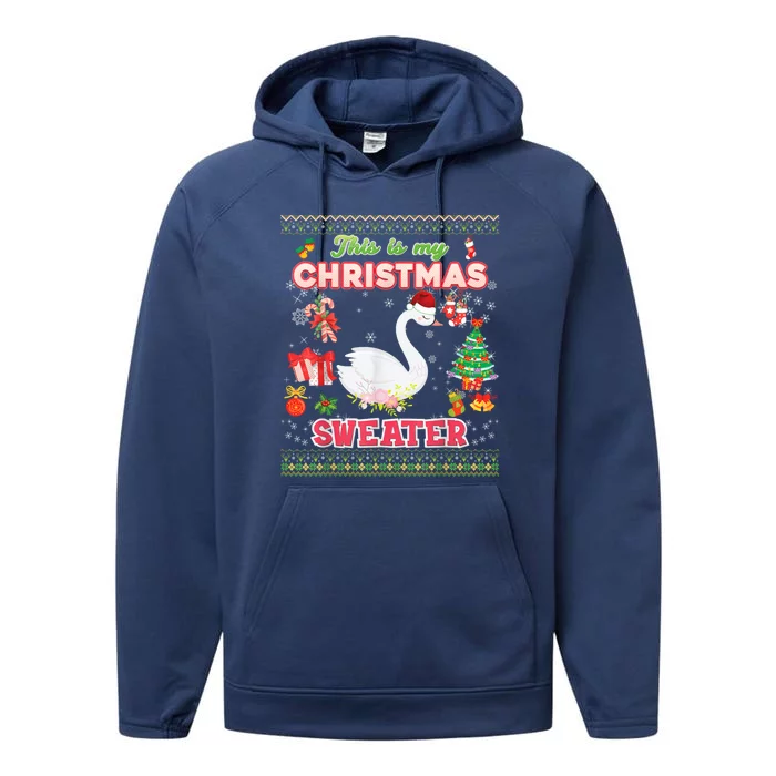 This Is My Christmas Sweater Funny Gift Swan Ugly Sweater Merry Gift Performance Fleece Hoodie