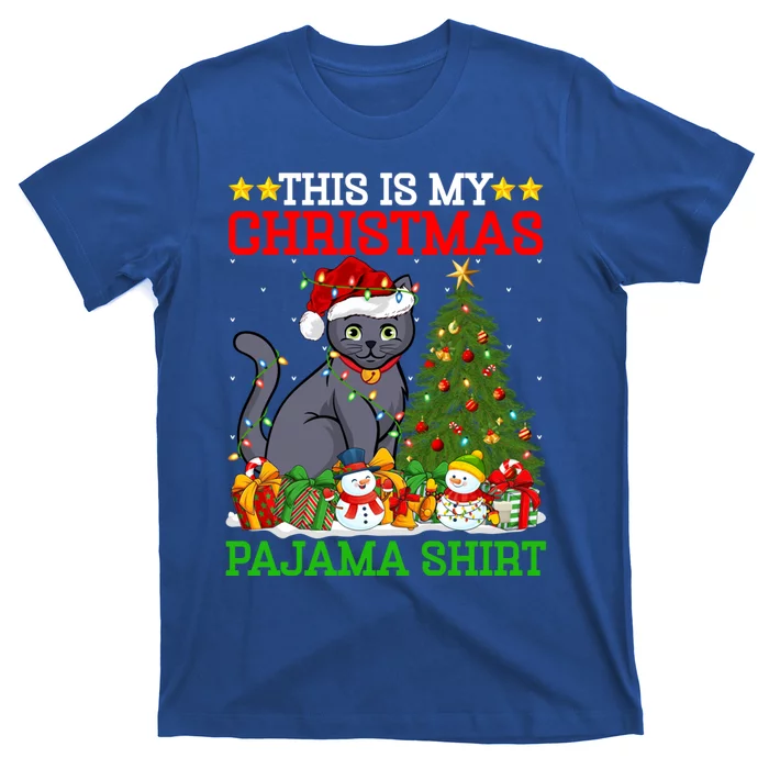 This Is My Christmas Tree Pajamas Russian Blue Cat Christmas Gift T-Shirt