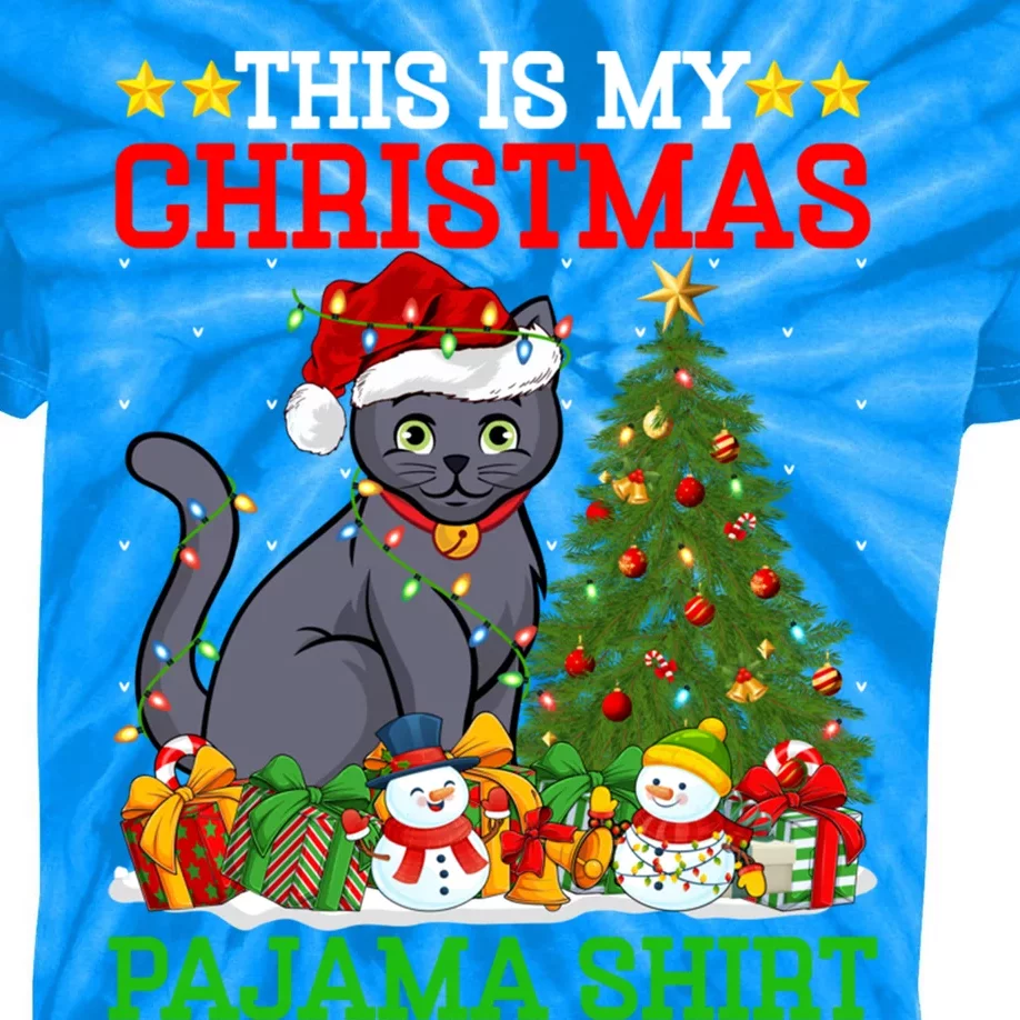 This Is My Christmas Tree Pajamas Russian Blue Cat Christmas Gift Kids Tie-Dye T-Shirt