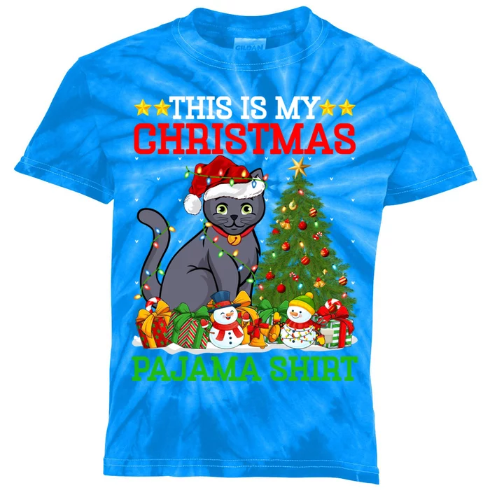 This Is My Christmas Tree Pajamas Russian Blue Cat Christmas Gift Kids Tie-Dye T-Shirt