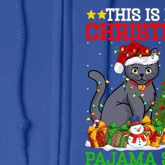 This Is My Christmas Tree Pajamas Russian Blue Cat Christmas Gift Full Zip Hoodie