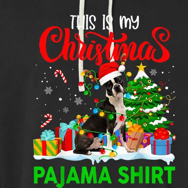 This Is My Christmas Pajama Boston Terrier Costume Christmas Garment-Dyed Fleece Hoodie