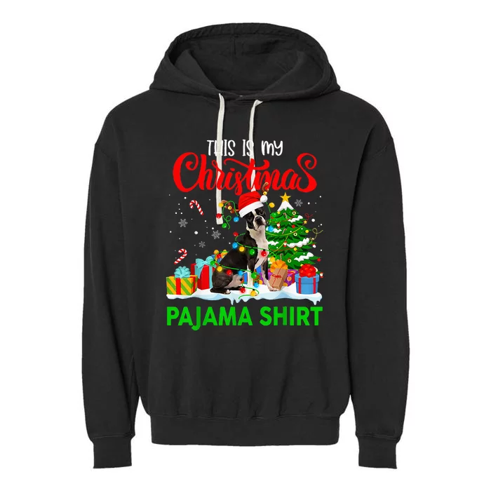 This Is My Christmas Pajama Boston Terrier Costume Christmas Garment-Dyed Fleece Hoodie