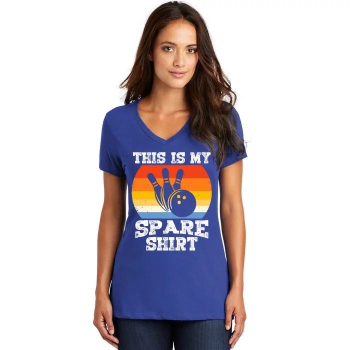 This Is My Spare Gift Funny Bowling Ball Pin Bowler Bowling Great Gift Women's V-Neck T-Shirt