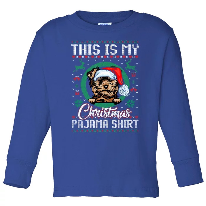 This Is My Christmas Pajama Gift Santa Yorkshire Terrier Gift Toddler Long Sleeve Shirt