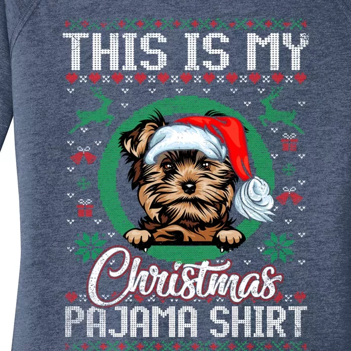 This Is My Christmas Pajama Gift Santa Yorkshire Terrier Gift Women's Perfect Tri Tunic Long Sleeve Shirt