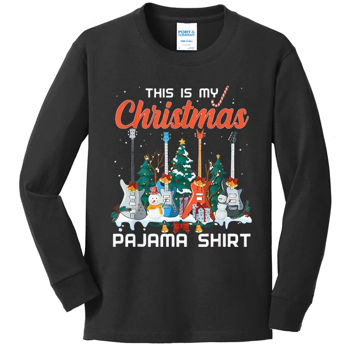 This Is My Christmas Pajama Funny Guitar Xmas Music Lover Kids Long Sleeve Shirt