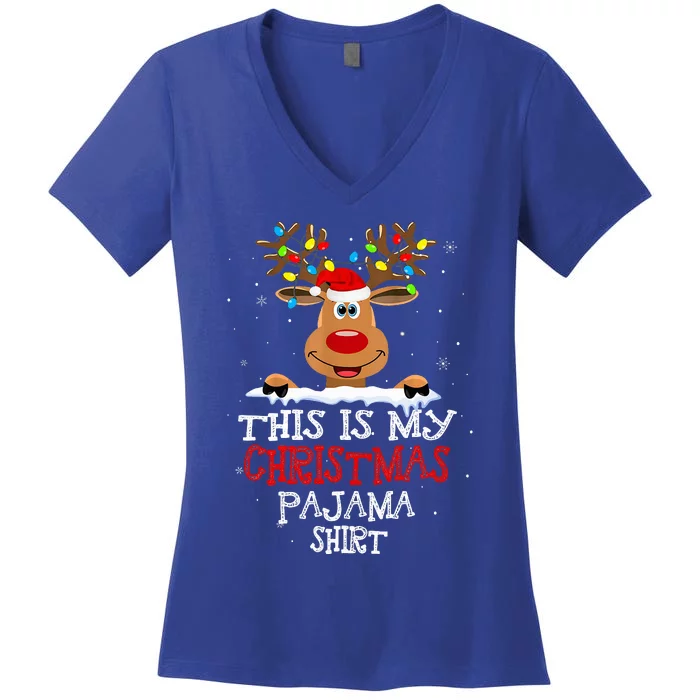 This Is My Christmas Pajama Funny Christmas Reindeer Women's V-Neck T-Shirt