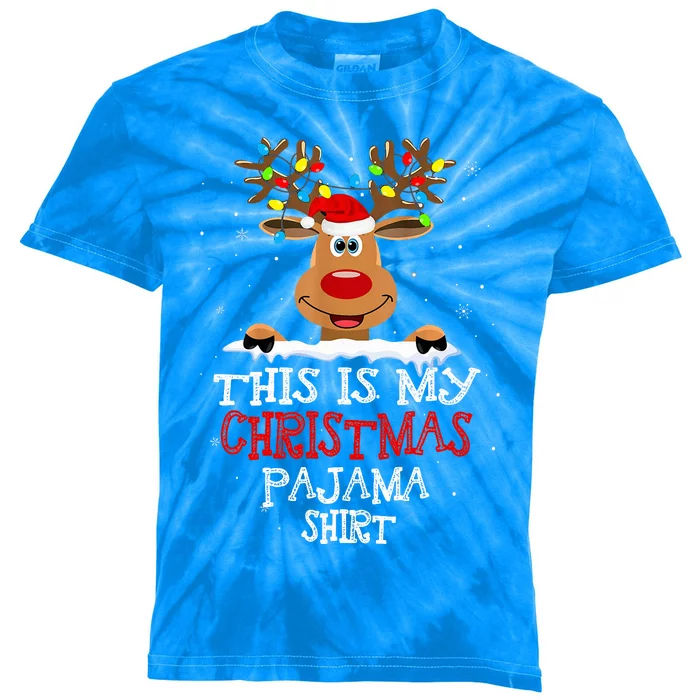 This Is My Christmas Pajama Funny Christmas Reindeer Kids Tie-Dye T-Shirt