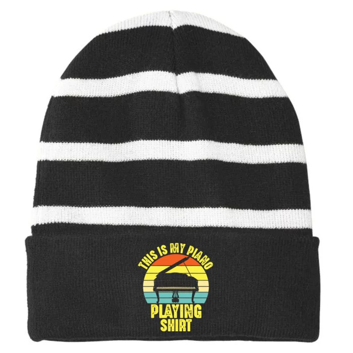 This Is My Piano Musical Instrument Player Funny Music Gift Striped Beanie with Solid Band