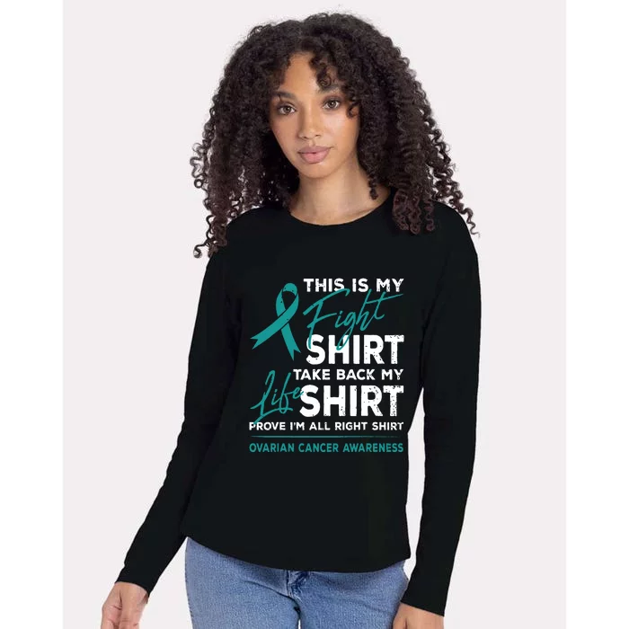 This Is My Fight Ovarian Cancer Awareness Teal Ribbon Womens Cotton Relaxed Long Sleeve T-Shirt