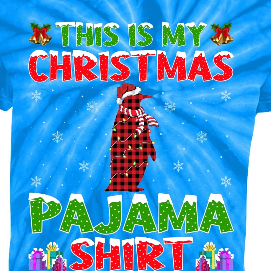 This Is My Christmas Pajamas Buffalo Plaid Penguin Christmas Cute Gift Kids Tie-Dye T-Shirt