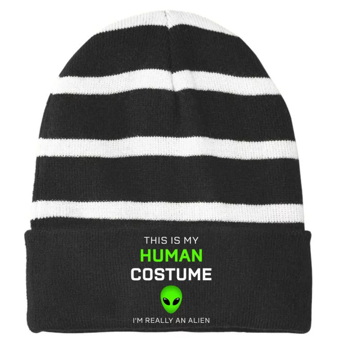 this is my human costume for alien halloween Striped Beanie with Solid Band