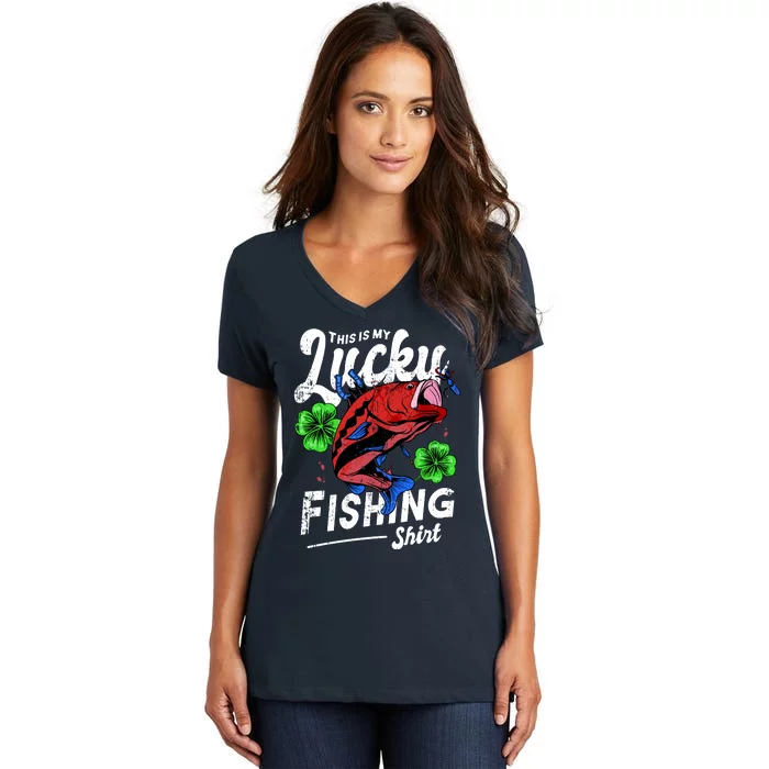 This Is My Lucky Fishing Shirt Women's V-Neck T-Shirt