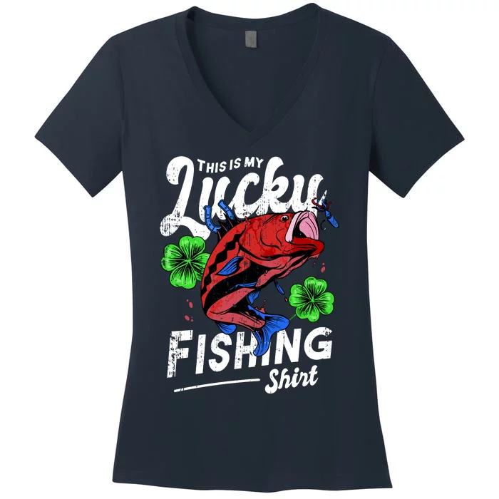 This Is My Lucky Fishing Shirt Women's V-Neck T-Shirt