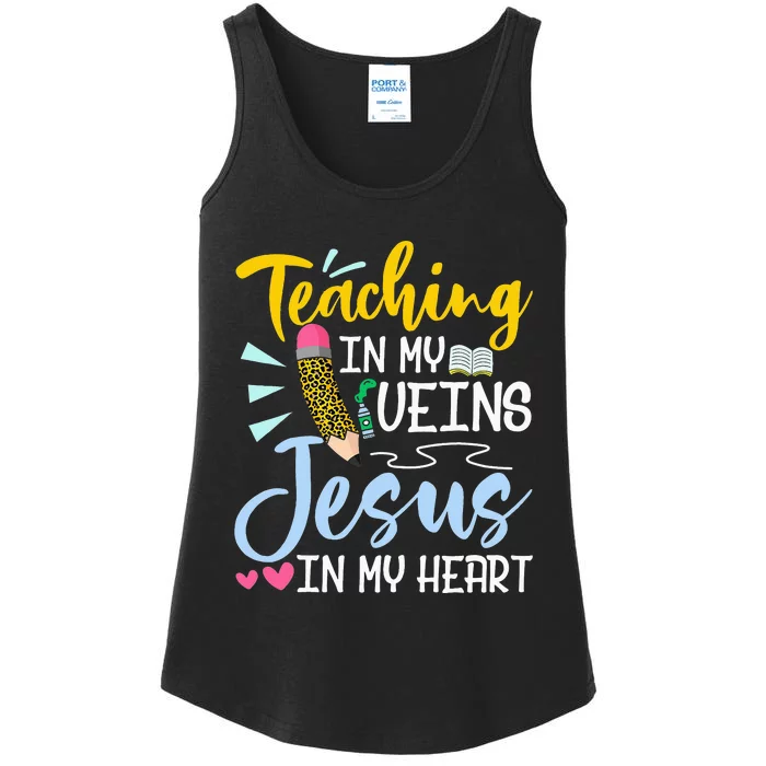 Teaching In My Veins Jesus In My Heart Christian Teacher Ladies Essential Tank