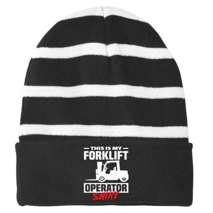 This Is My Forklift Operator Forklift Striped Beanie with Solid Band