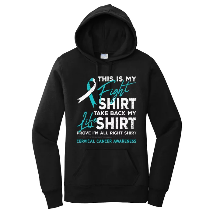 This Is My Fight Cervical Cancer Awareness White Teal Ribbon Women's Pullover Hoodie