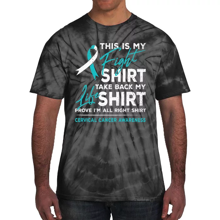 This Is My Fight Cervical Cancer Awareness White Teal Ribbon Tie-Dye T-Shirt